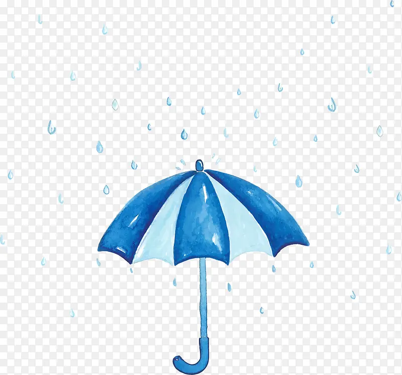 蓝色水彩雨滴雨伞