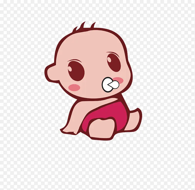 婴儿穿着红色尿布含着奶嘴
