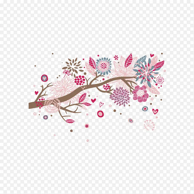卡通树枝手绘树叶花朵PNG图片素材下载_图片编号7797757-PNG素材网