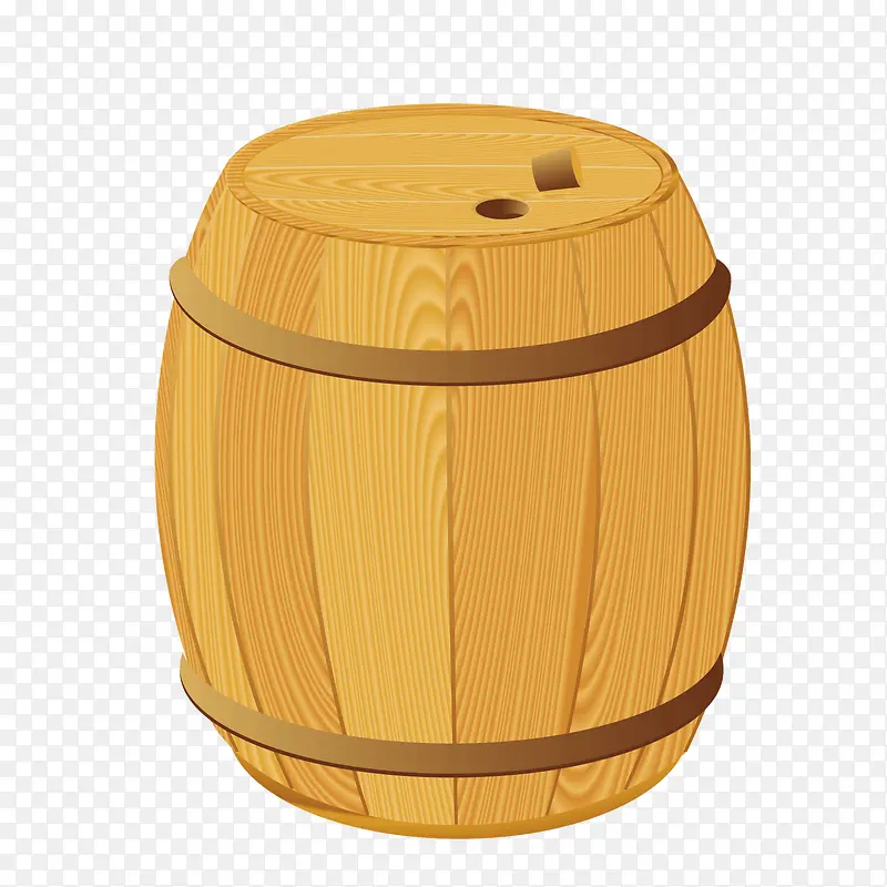 矢量古代圆形木桶水桶