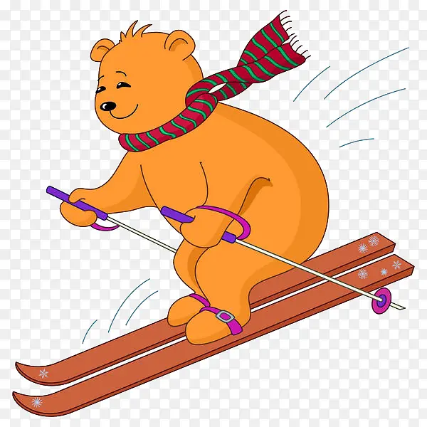 免抠卡通滑雪的小熊