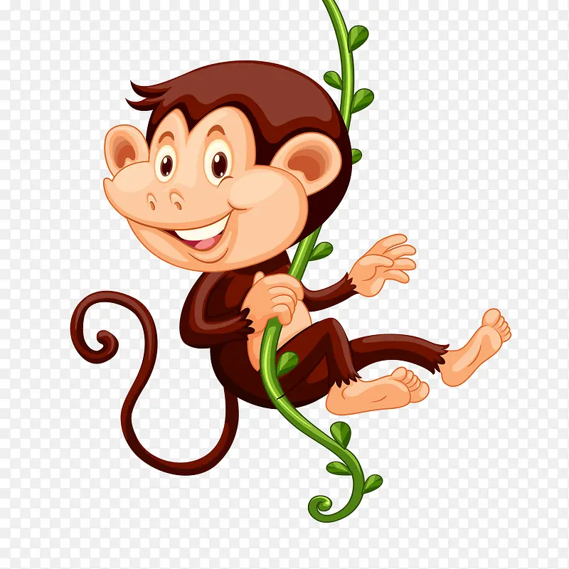 卡通藤蔓上的猴子