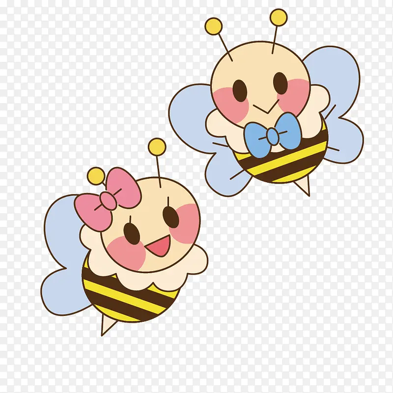 两只可爱的卡通小蜜蜂情侣