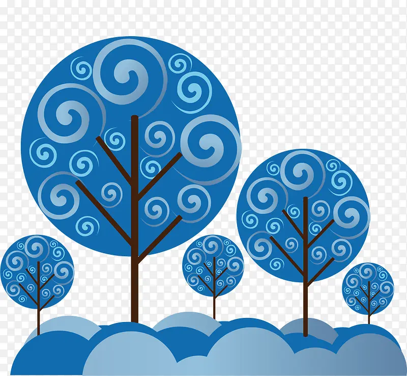 蓝色创意花纹树木