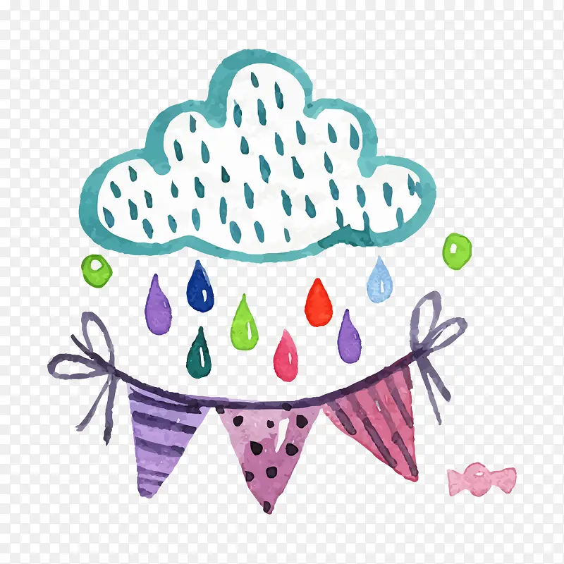 卡通水彩装饰插图一朵下雨的云彩