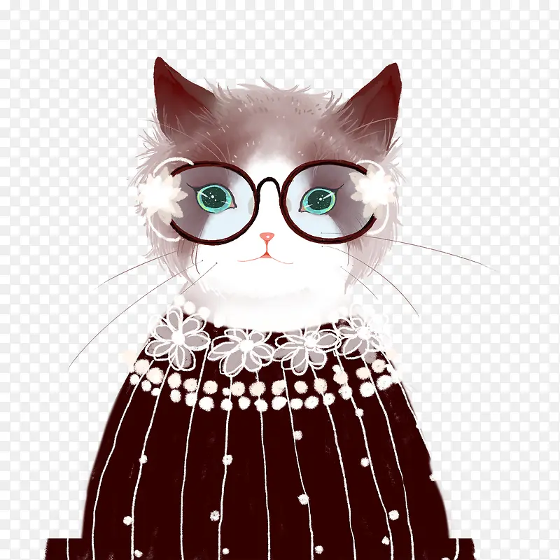 卡通手绘灰色的猫咪