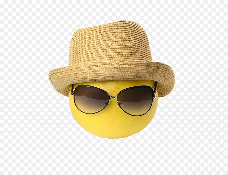 黄色戴帽子墨镜的柚子