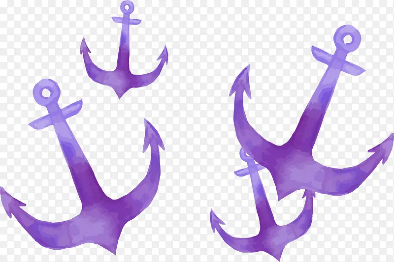 紫色水彩船锚