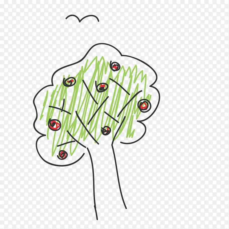 简笔绿植小树绘画图