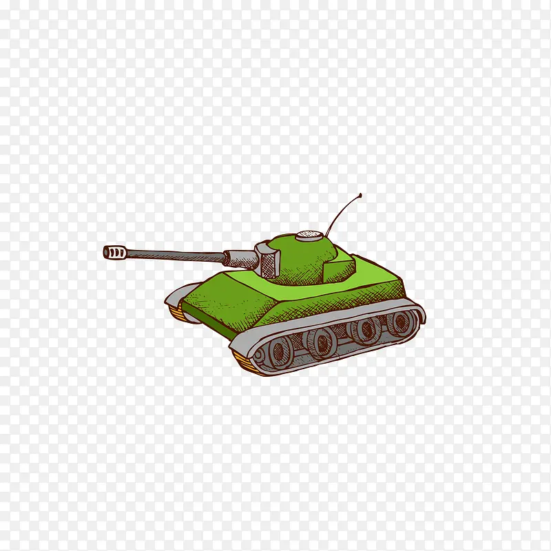 矢量手绘卡通绿色坦克