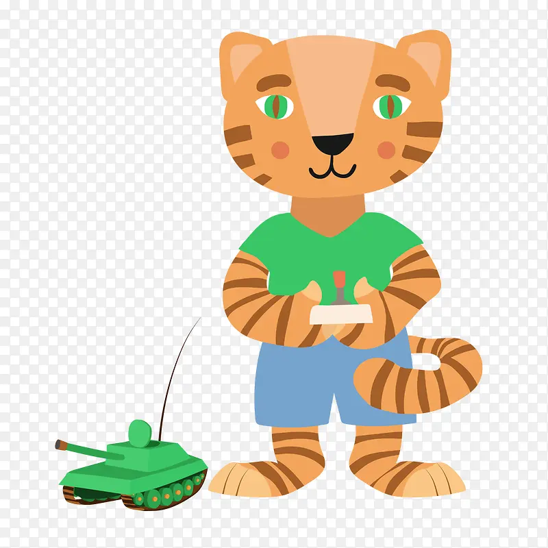 卡通玩遥控坦克的老虎
