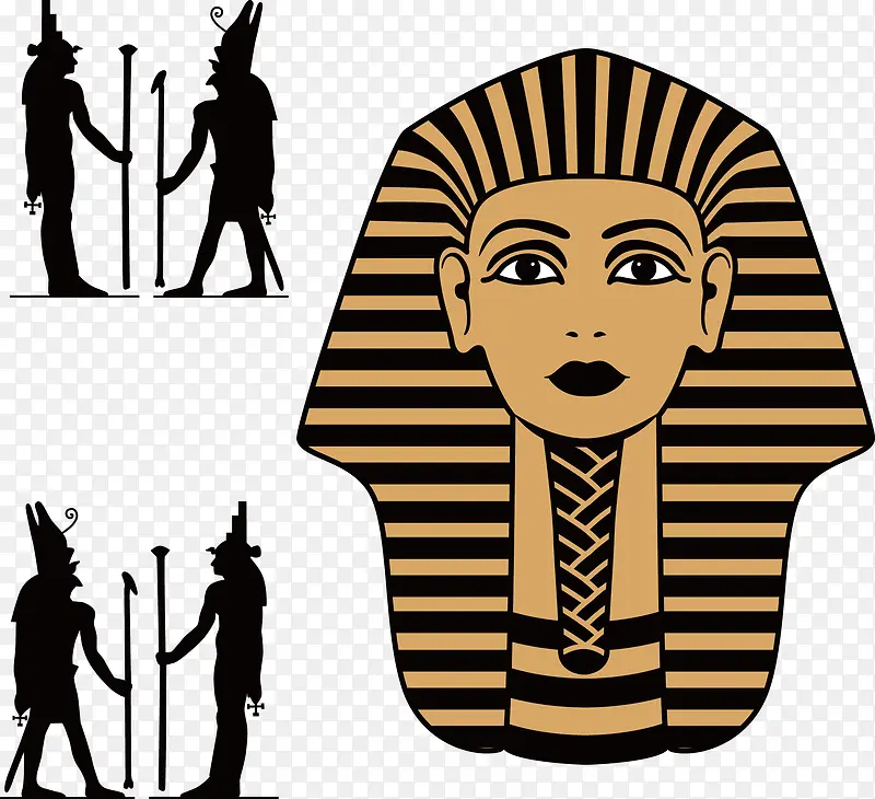 矢量古代图腾埃及狮身人面像站岗