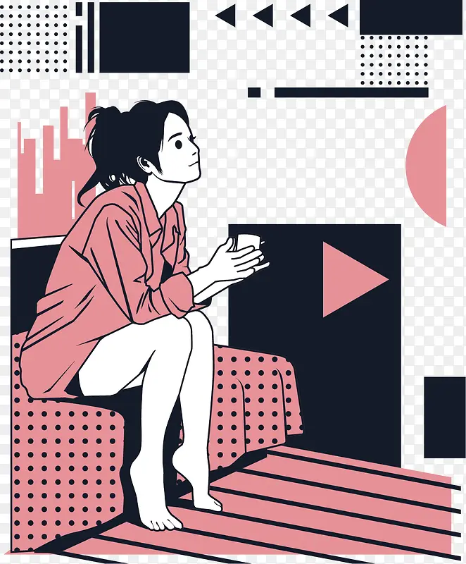 矢量图坐在沙发上的美女