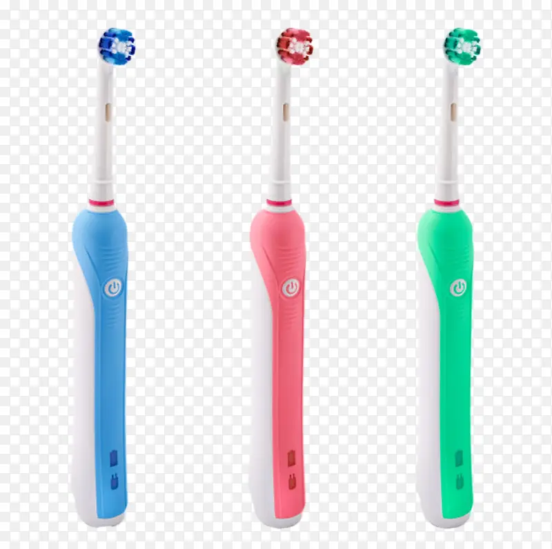 三个排列整齐的电动牙刷实物