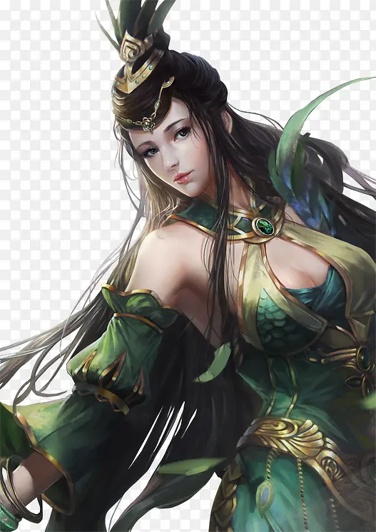 古风秀气绿衣美女人物