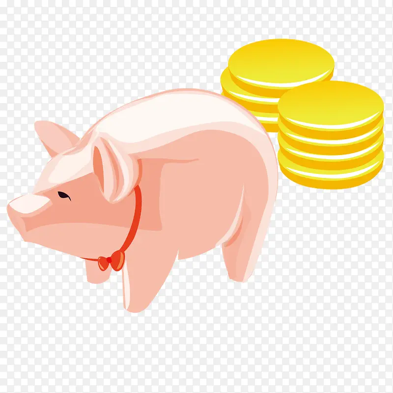 小猪存钱罐和硬币简图
