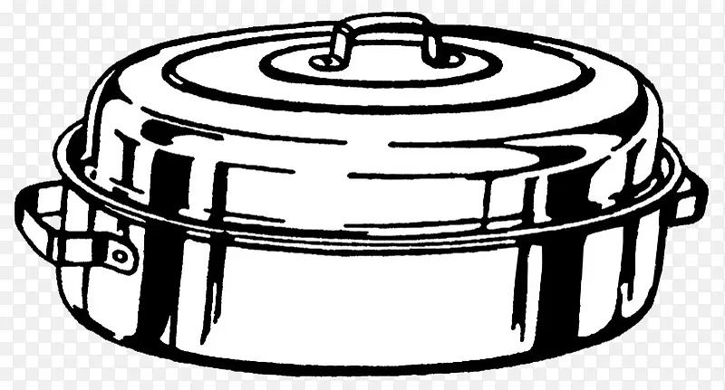 手绘黑白手稿欧式复古餐具铸铁锅