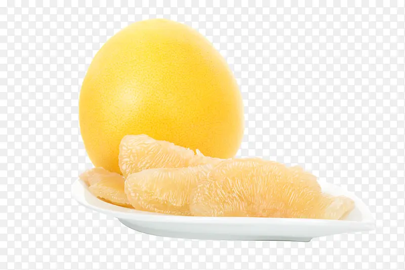 盘子里的黄色蜜柚肉