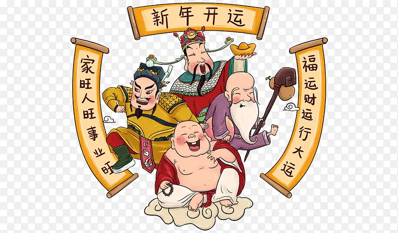 春节装饰各路神仙卡通形象PNG图片素材下载_图片编号7814224-PNG素材网