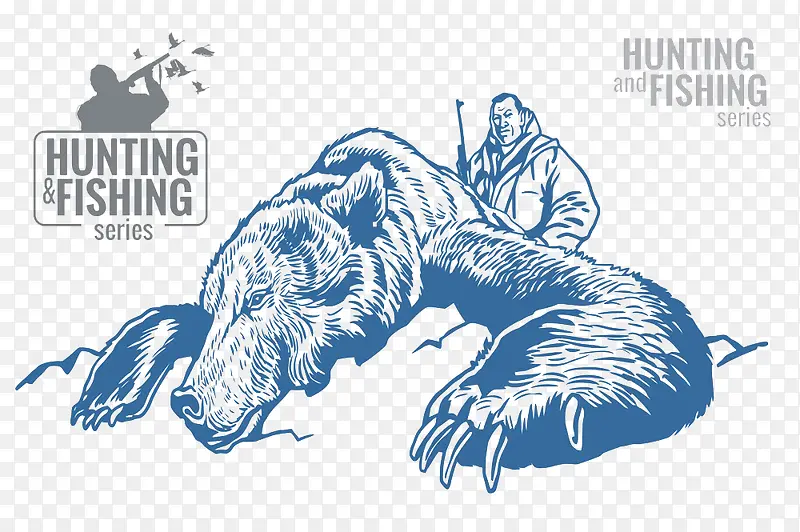 蓝色猎人和熊插画
