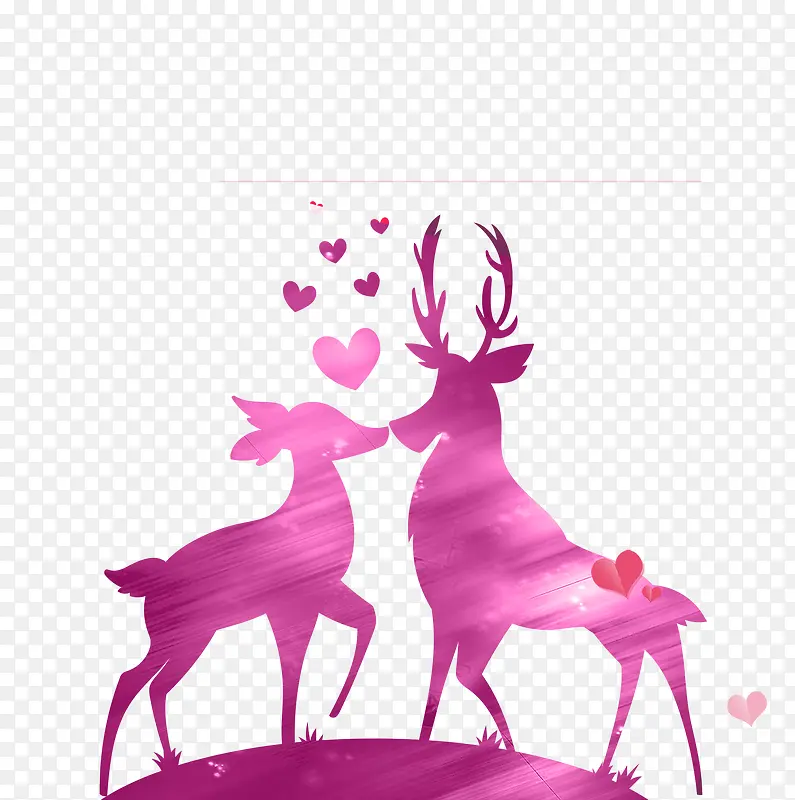 免抠卡通粉色麋鹿情侣爱心装饰