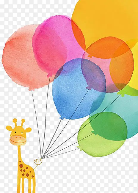 手绘长颈鹿与气球