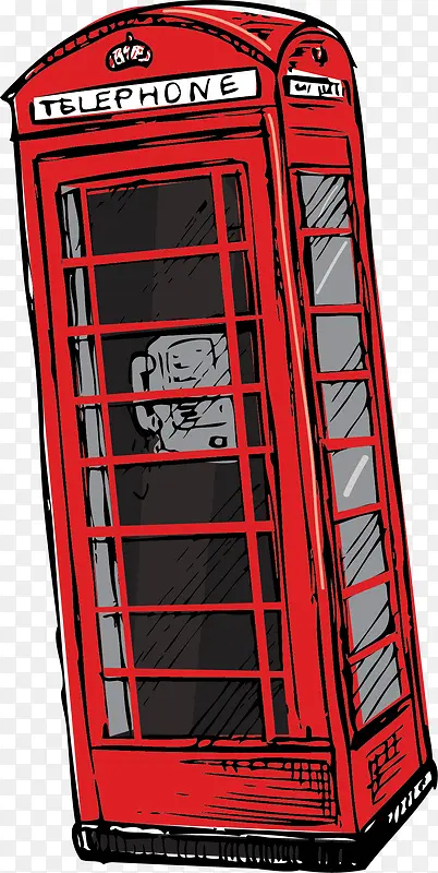 矢量手绘创意红色电话亭
