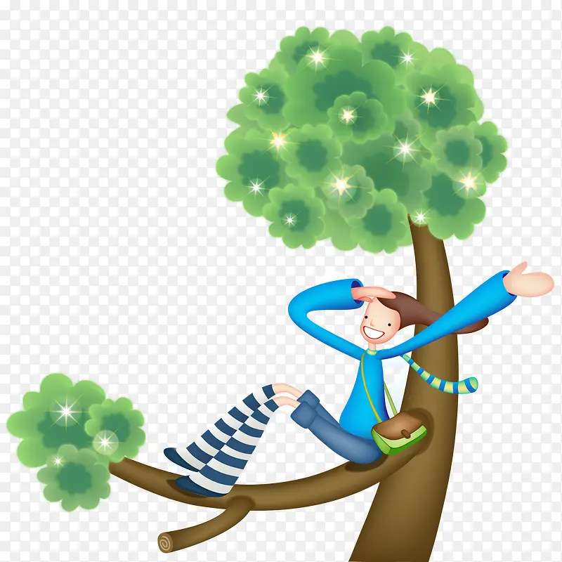 卡通坐在树上的人物设计