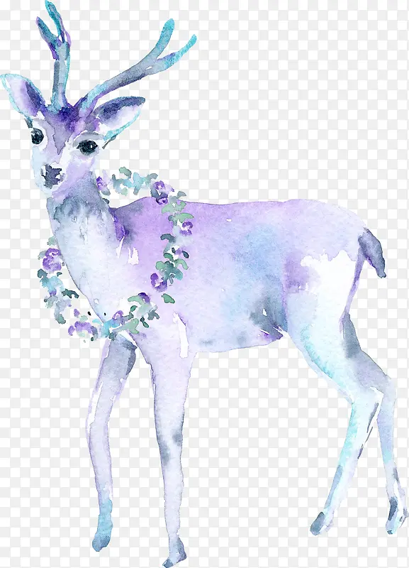 手绘水彩紫色麋鹿