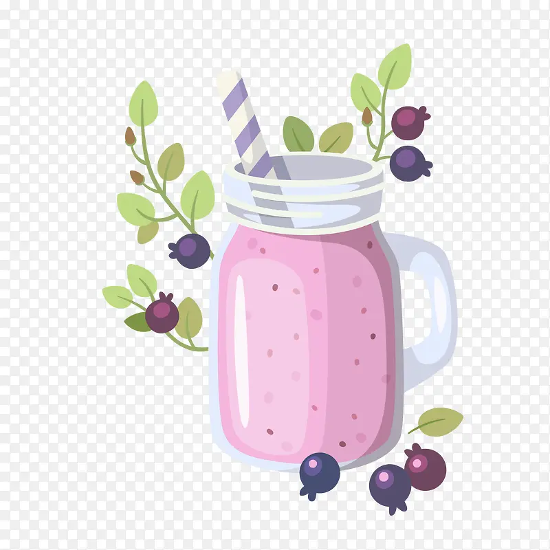 蓝莓饮品手绘创意矢量免抠图PNG