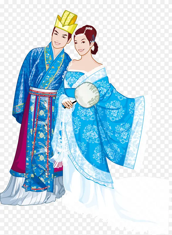 蓝色中式婚礼人物