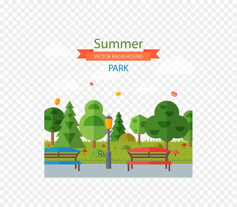 矢量彩色夏季公园一角