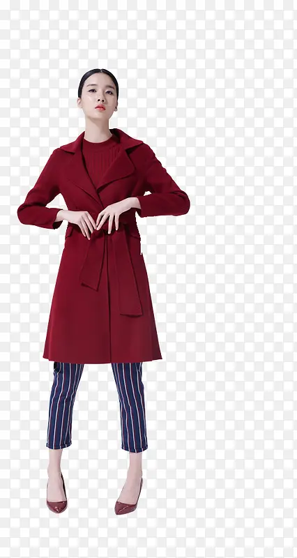 高贵大衣女士深红色衣服女装