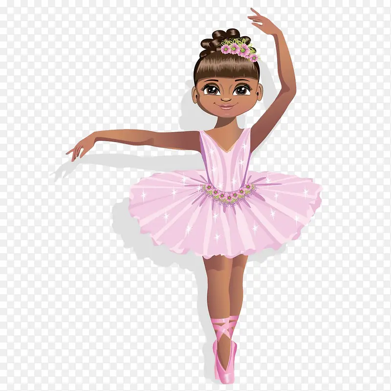 可爱的卡通黑人女孩跳芭蕾插画免