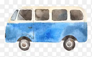 手绘蓝色公共汽车