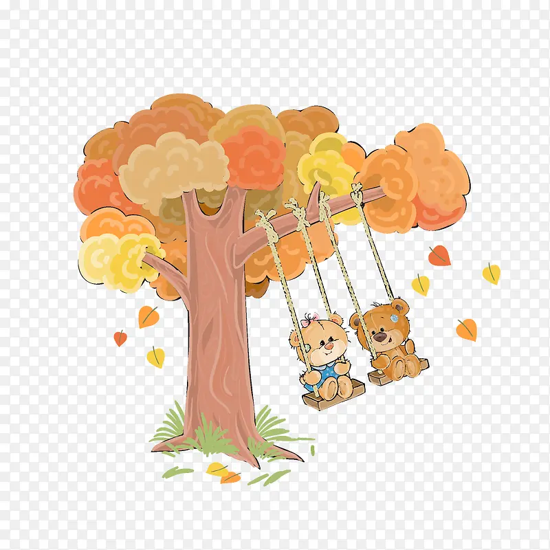 卡通手绘小熊与树木