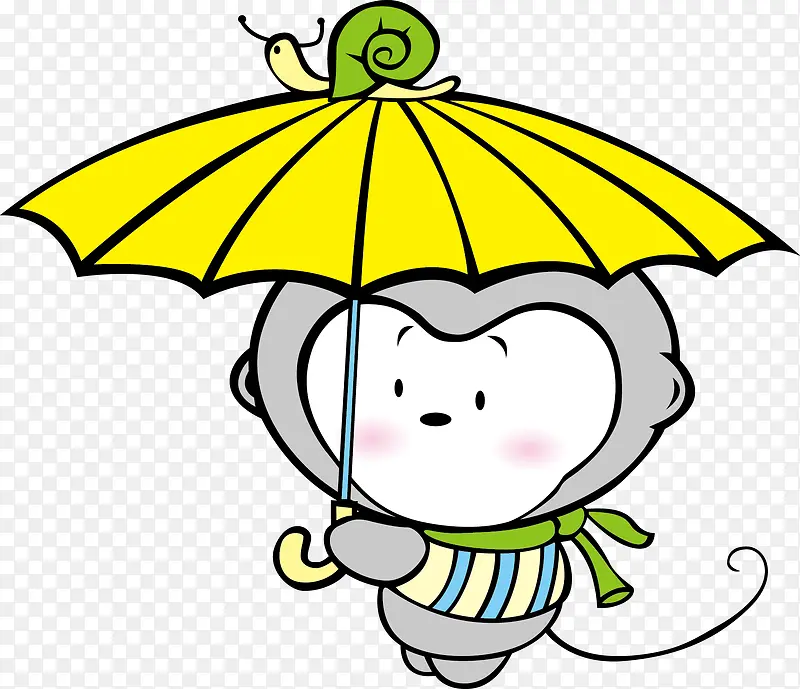卡通猴宝宝猴子玩耍撑雨伞