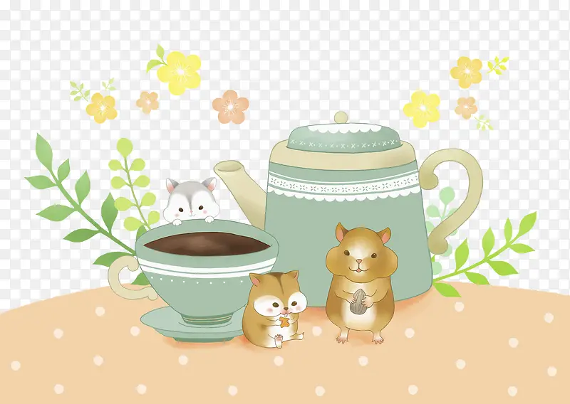 卡通可爱下午茶茶具仓鼠一壶茶免
