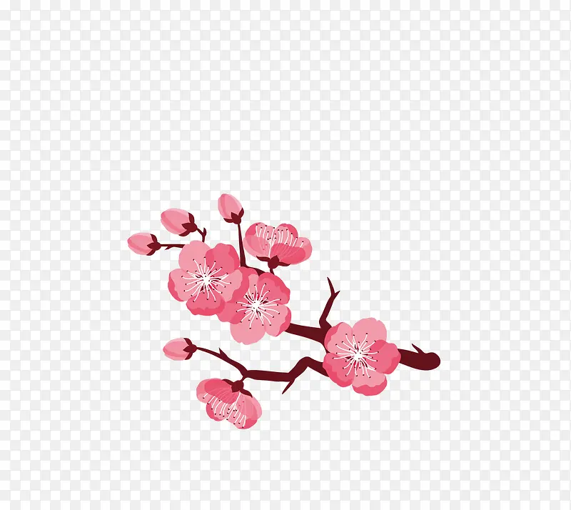 粉色手绘的桃花枝