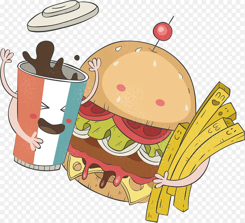 矢量图水彩汉堡食物