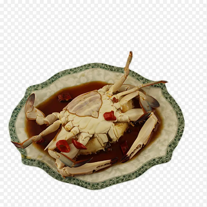 花瓷盘里的熟梭子蟹