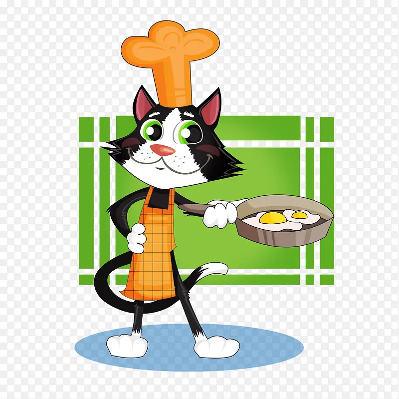 卡通手绘可爱猫厨师煎蛋