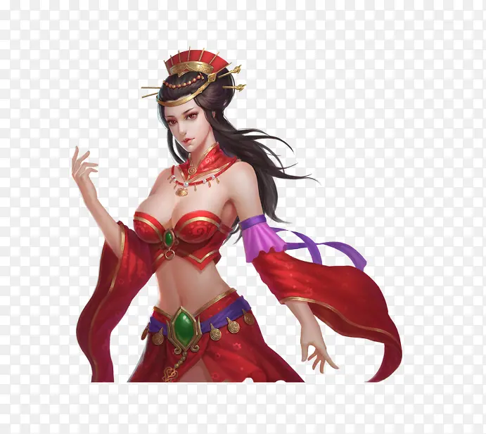 冷艳红袍美女游戏原画