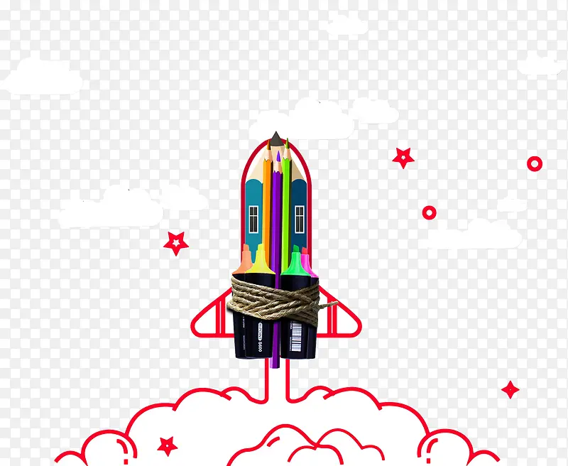 免抠卡通彩笔火箭素材