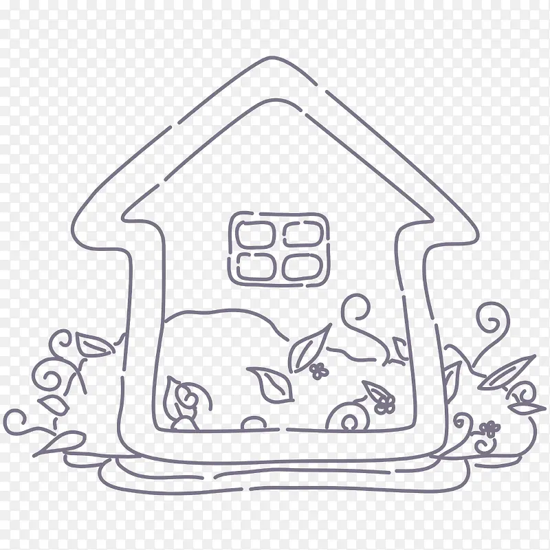 手绘线条房子和植物