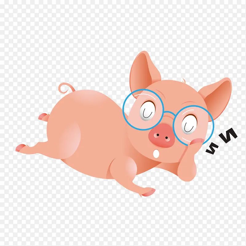 矢量手绘睡觉戴眼镜小猪