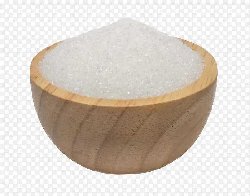 棕色容器加厚装满白砂糖的木制碗