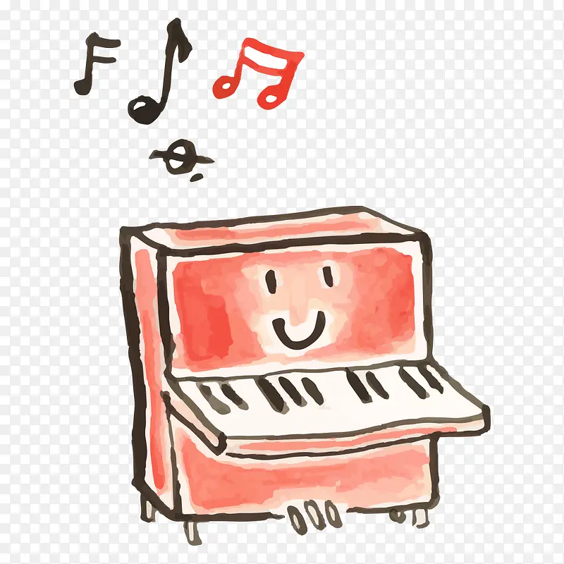 手绘红橙色钢琴