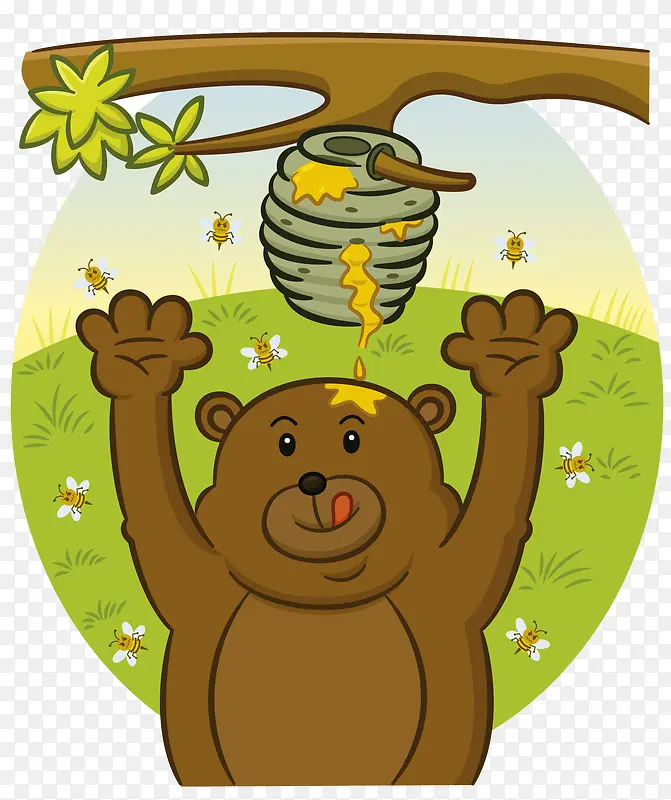 卡通偷蜂蜜的熊