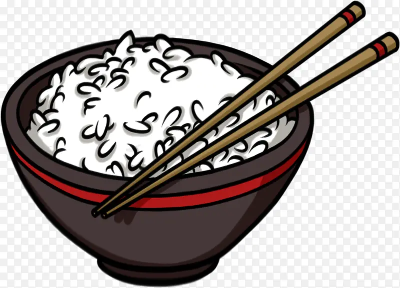 手绘黑色碗白米饭